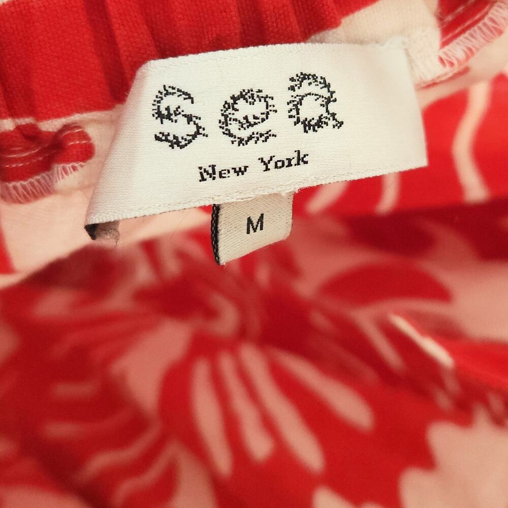 SEA‎ NY Maxi Dress Henrietta Ruby Red White Floral Smocked Bow Cutout Back Sz M - Picture 11 of 11